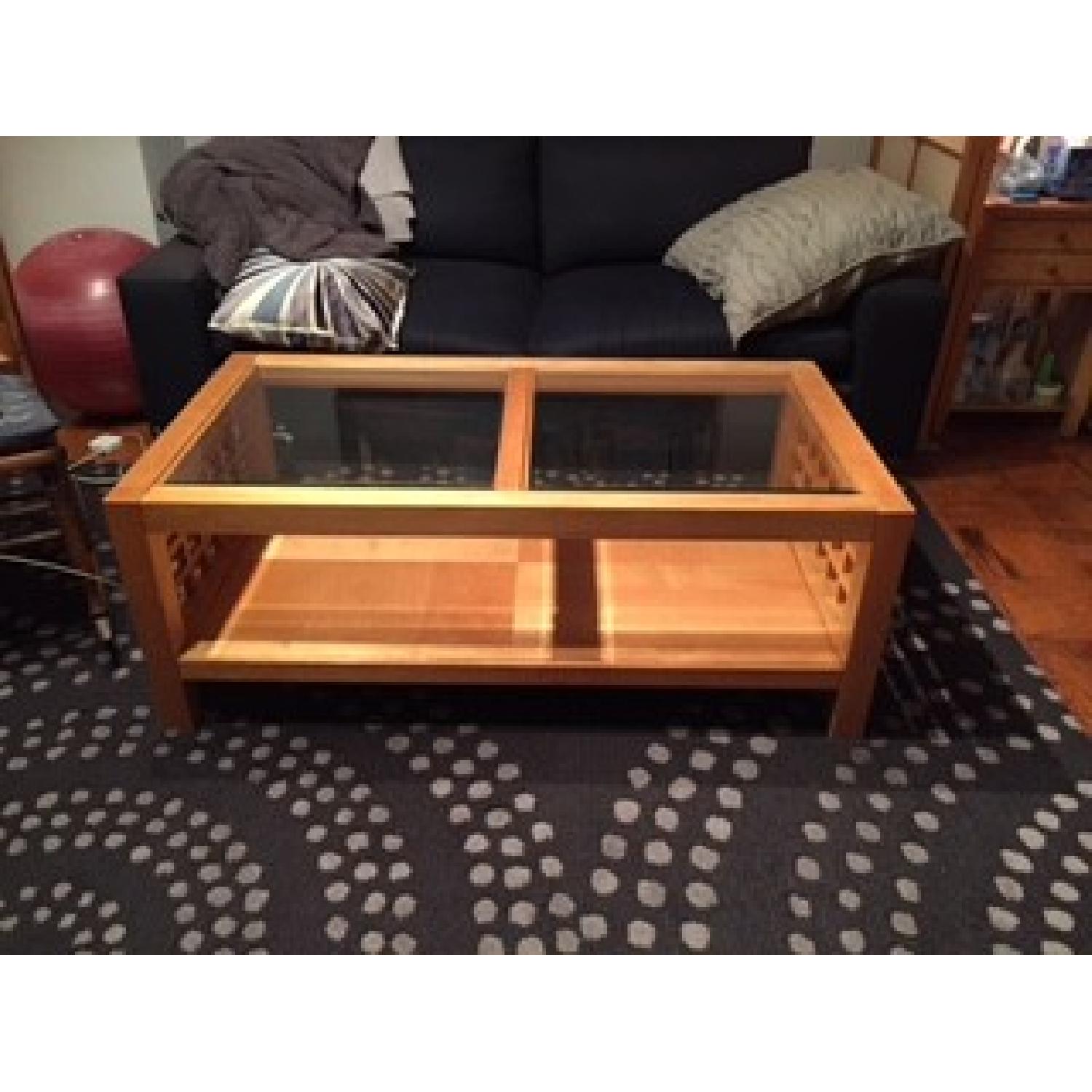 Natural Wood & Glass Coffee Table AptDeco