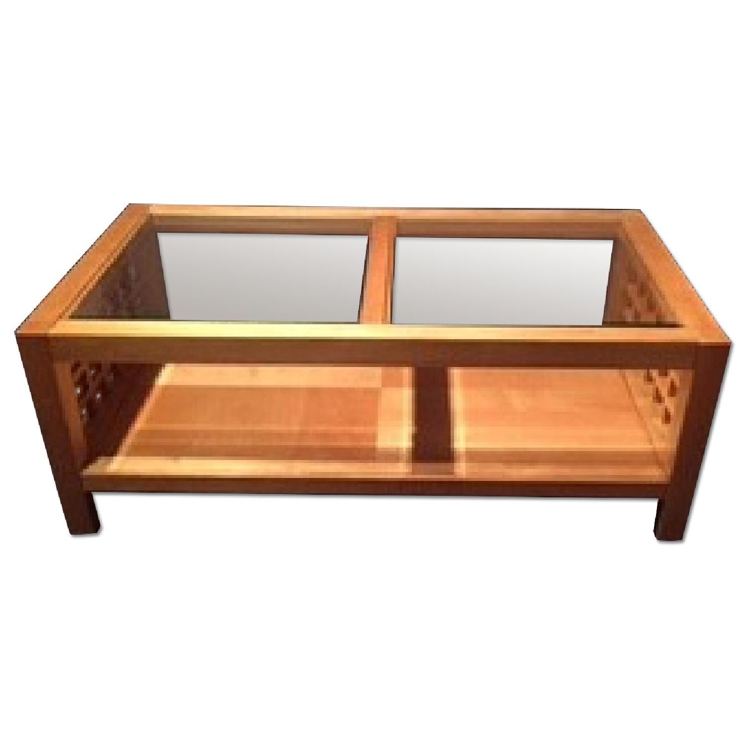 Natural Wood & Glass Coffee Table AptDeco