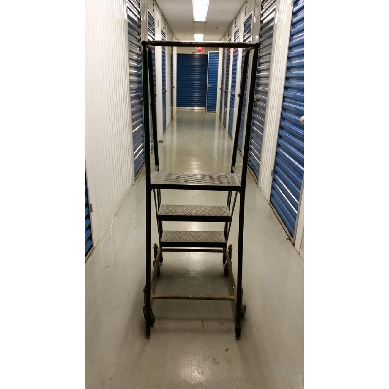 Vintage Steel Rolling Ladder - image-1