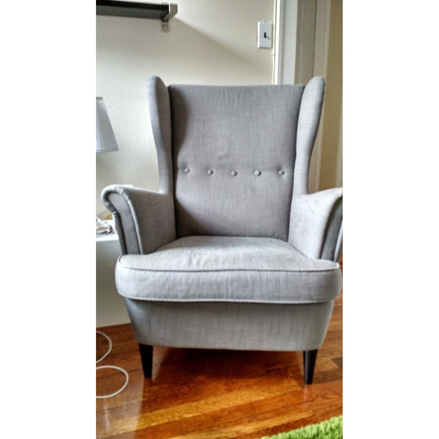 Ikea Strandmon Winged Fabric Armchairs in Svanby Grey - image-1