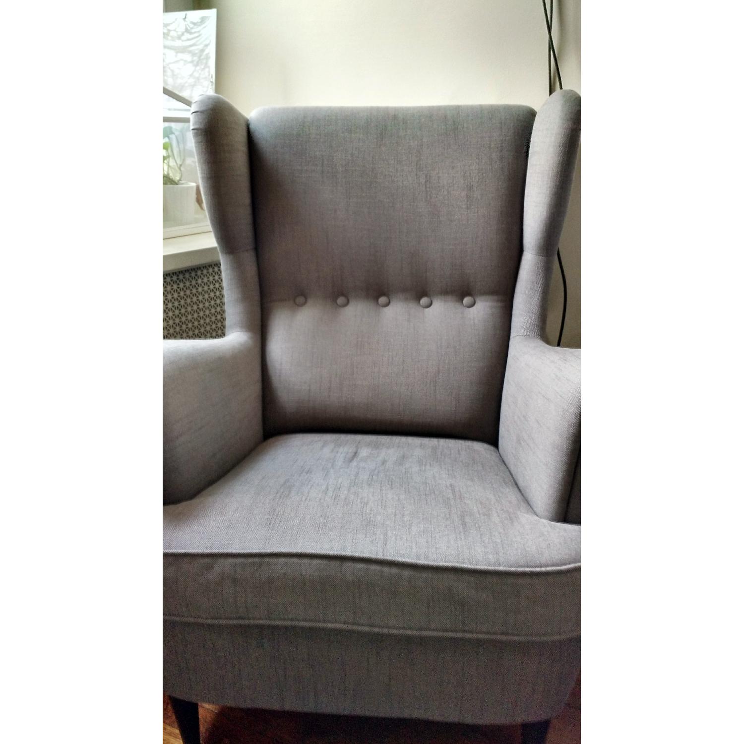 Ikea Strandmon Winged Fabric Armchairs in Svanby Grey - image-2