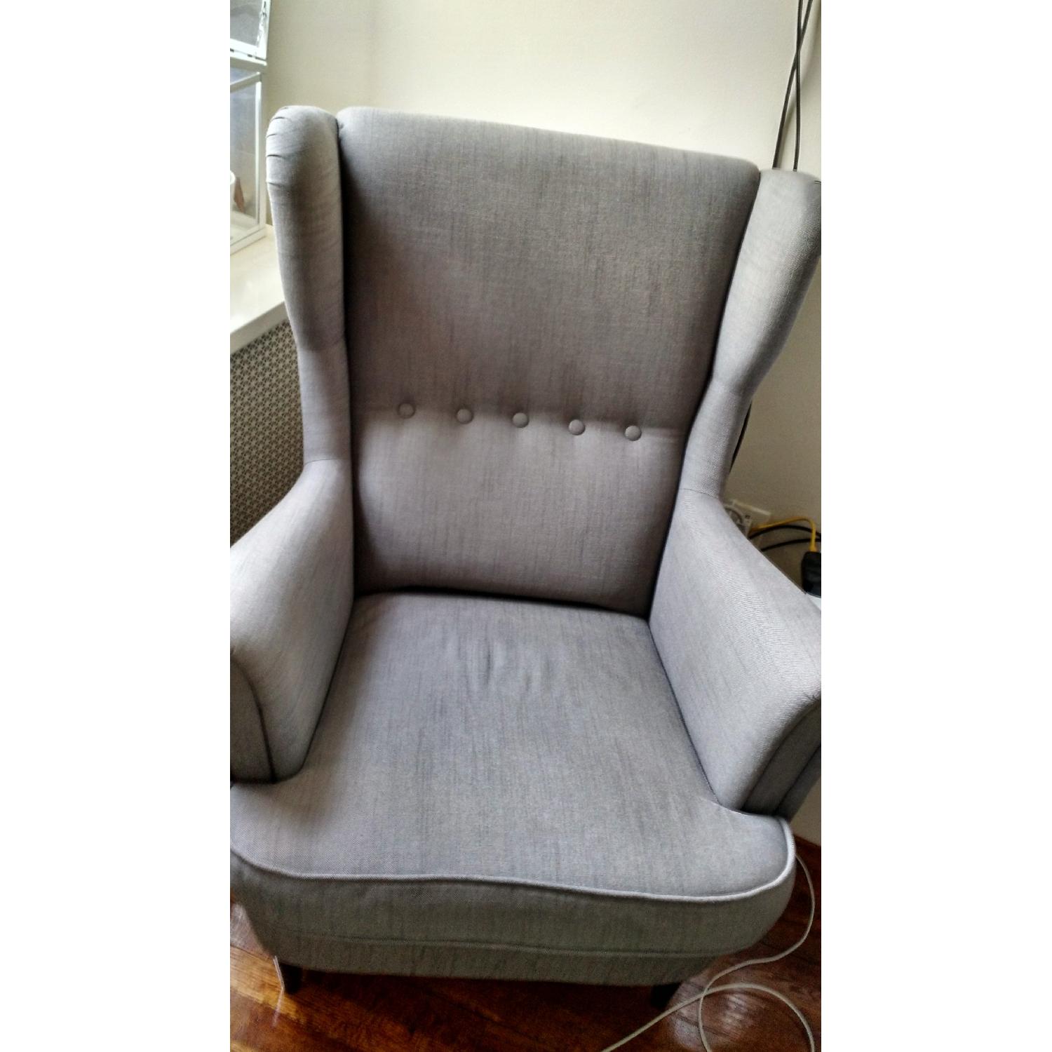 Ikea Strandmon Winged Fabric Armchairs in Svanby Grey - image-4