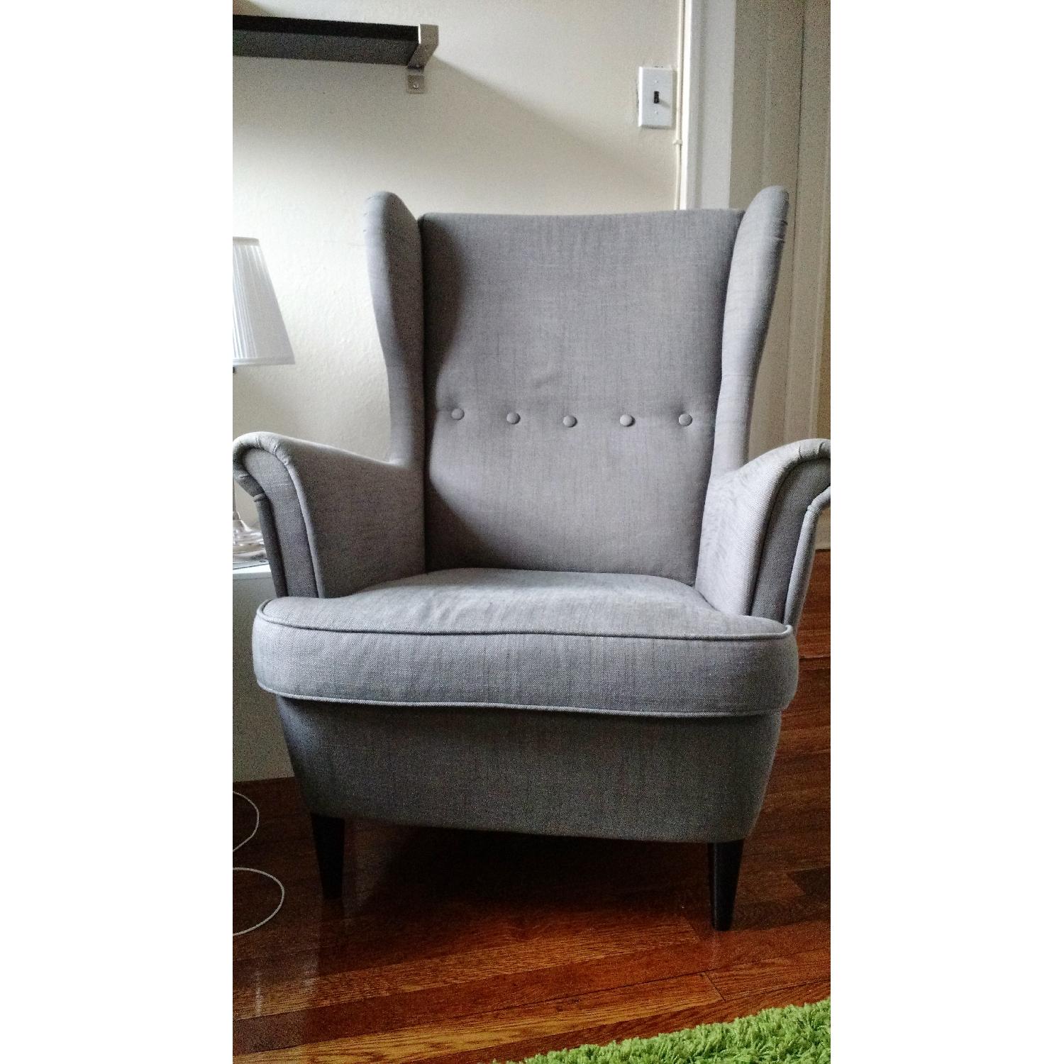 Ikea Strandmon Winged Fabric Armchairs in Svanby Grey - image-5