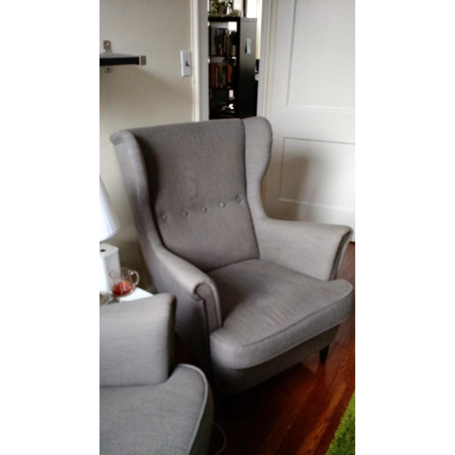 Ikea Strandmon Winged Fabric Armchairs in Svanby Grey - image-6
