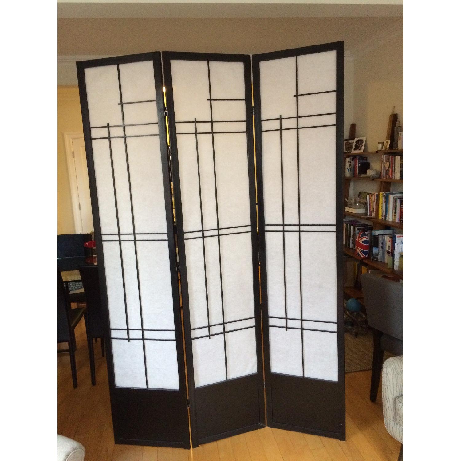 Black Painted Wood & White Fabric Room Divider/Screen - image-4