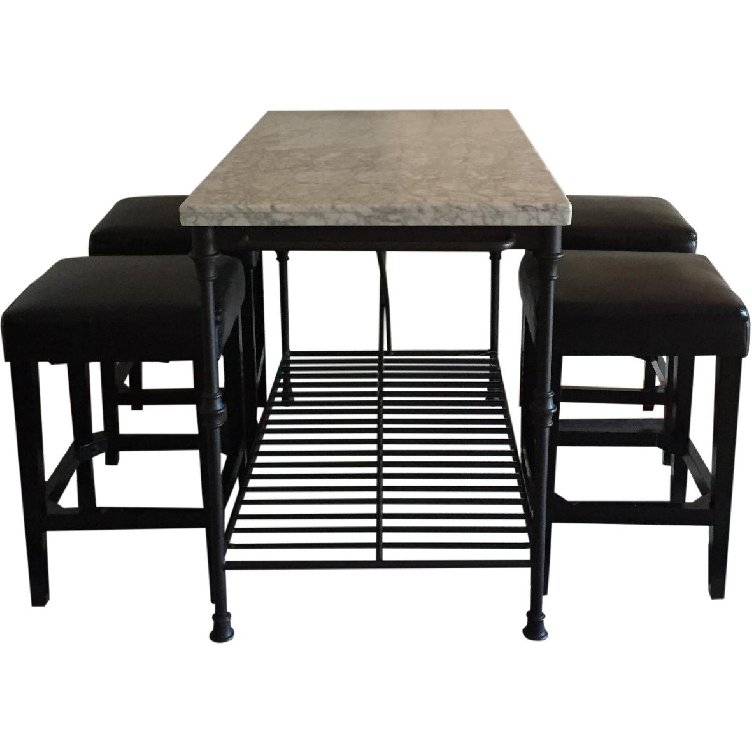 Crate & Barrel French Kitchen Island w/ 4 Leather Top Bar Stools AptDeco