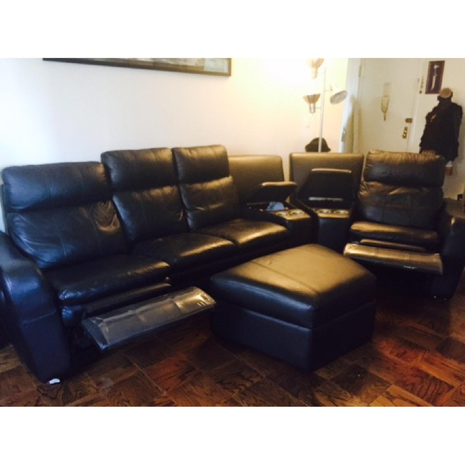 Leather Sectional Sofa w/ Storage Ottoman AptDeco
