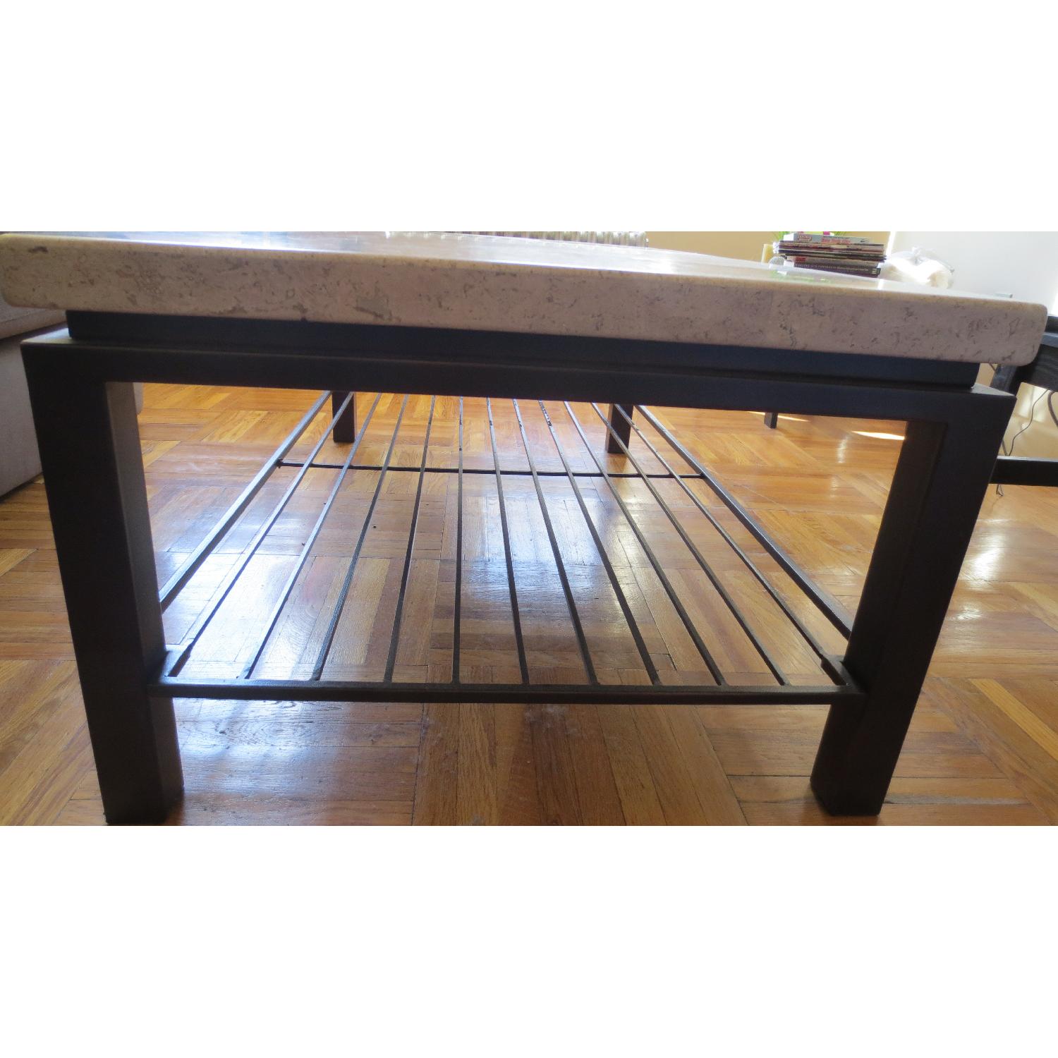 Macy's Travertine Top Coffee Table AptDeco