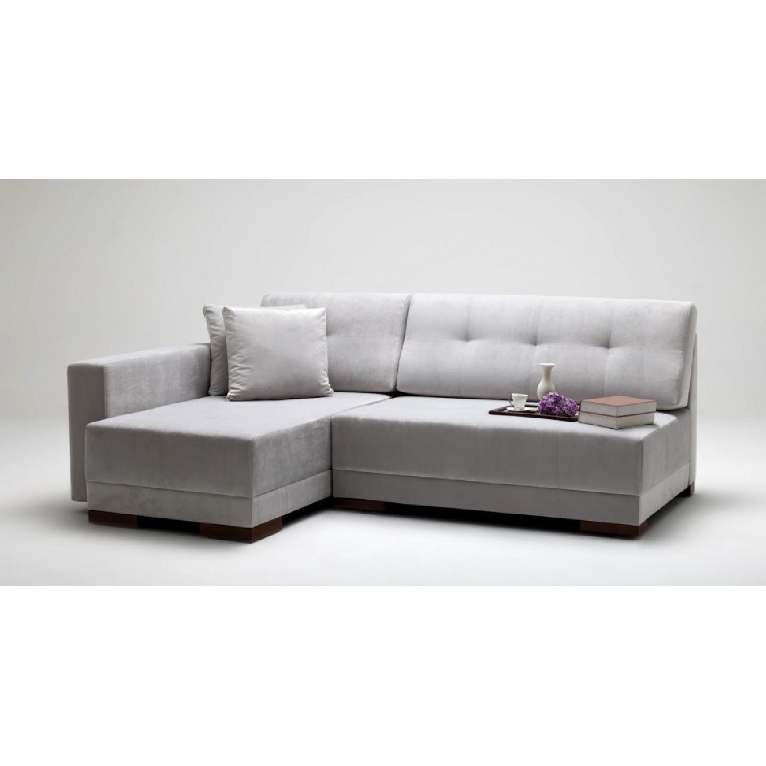 Corner Convertible Sofa Bed Light Grey (Left) AptDeco