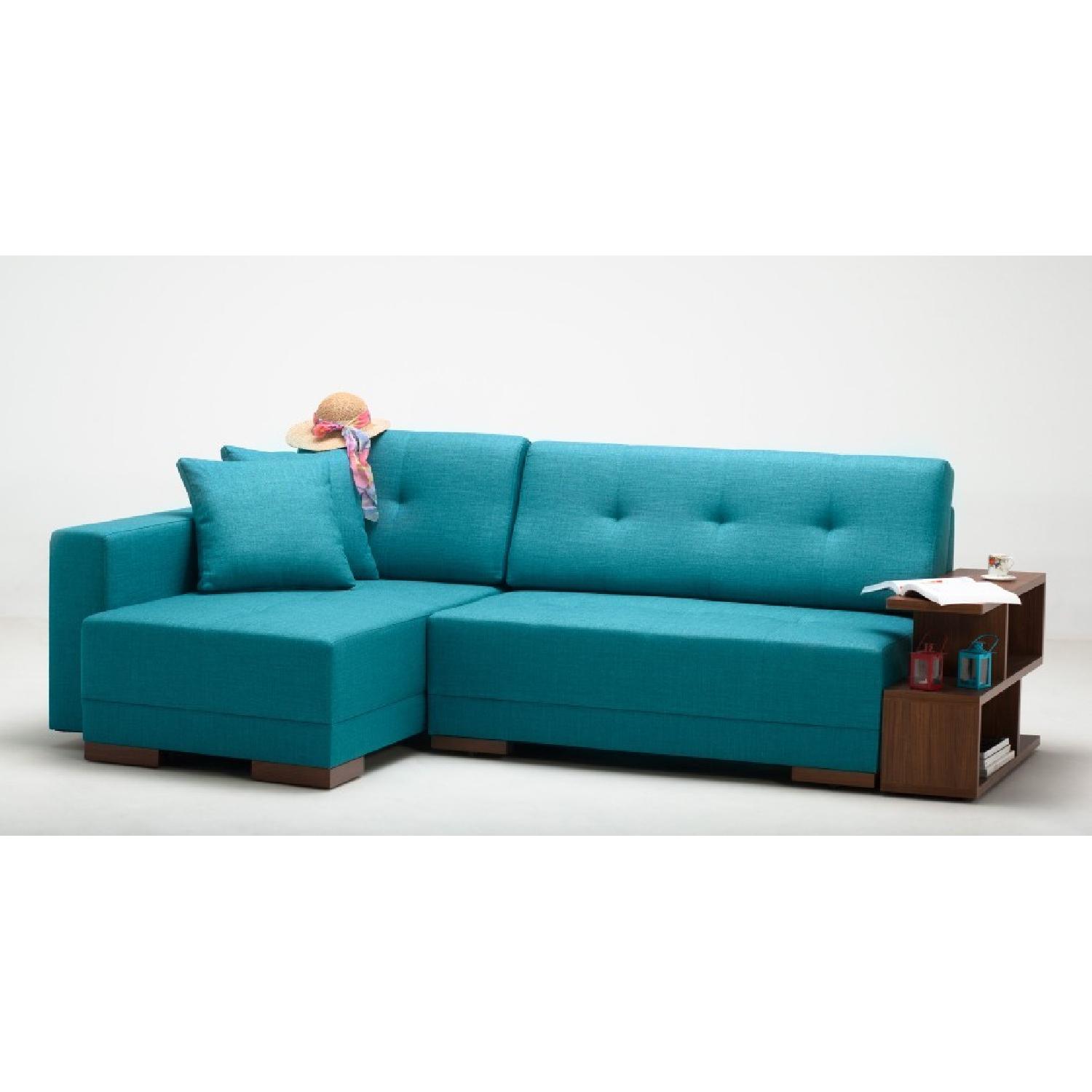 Left Corner Convertible Sofa Bed in Turquoise - image-1