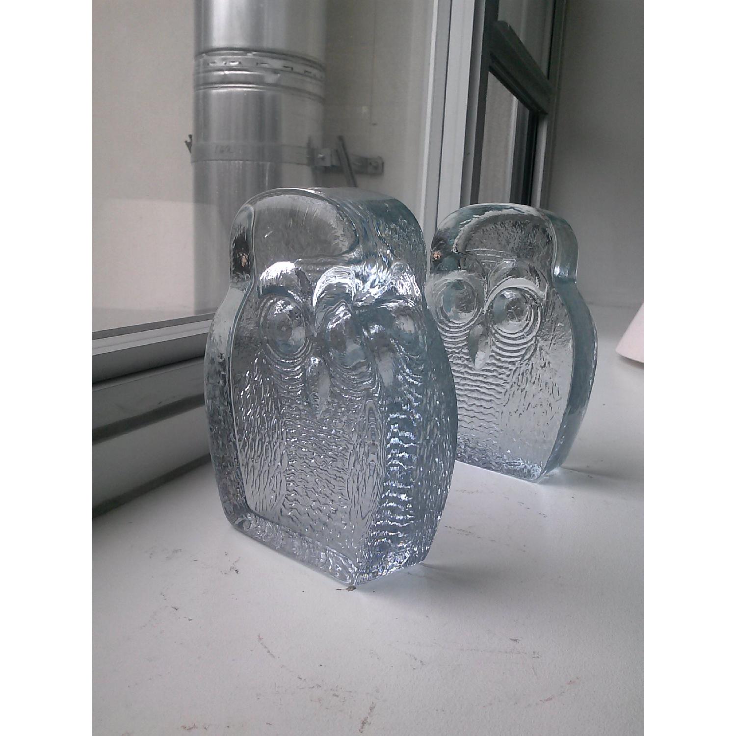Blenko Art Glass 1960's Glass Owl Bookends Pair AptDeco