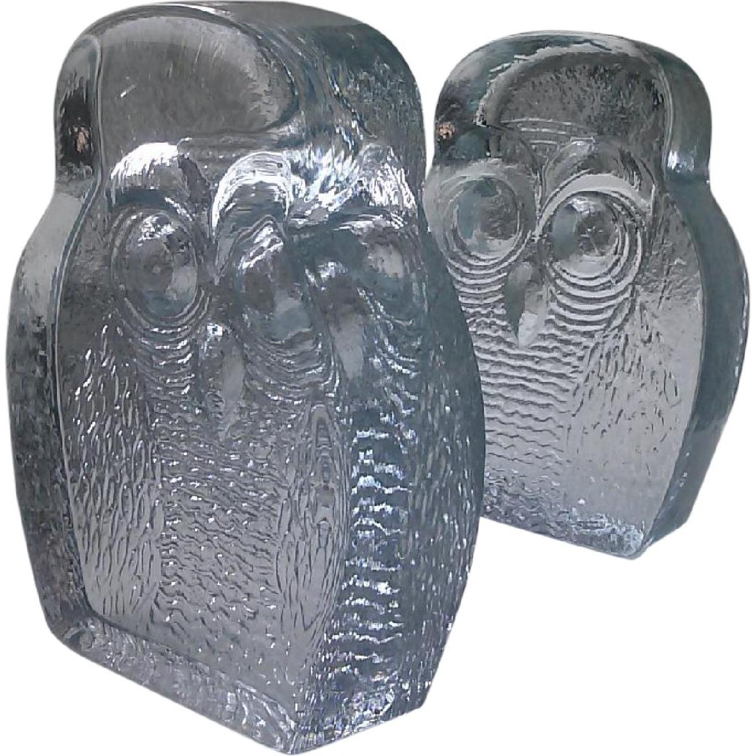 Blenko Art Glass 1960's Glass Owl Bookends - Pair - image-0