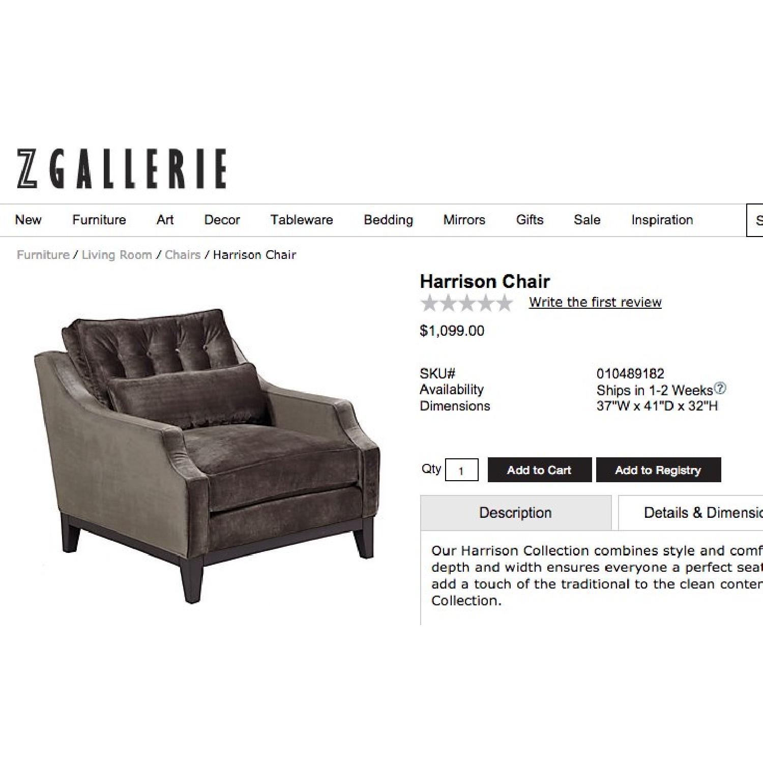 Z Gallerie Harrison Chair - 2 Available - image-17