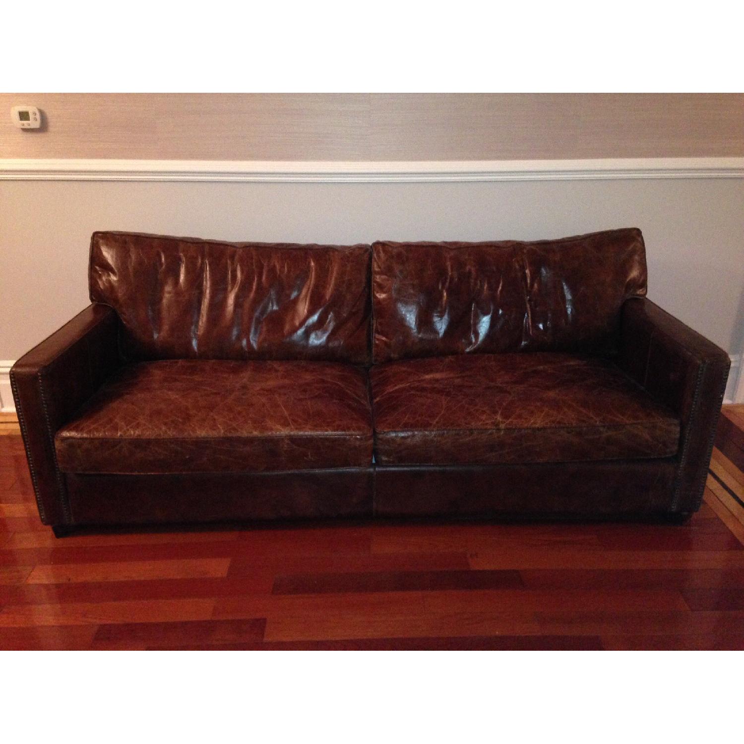 Lili and Loo Brown Leather Distressed Sofa - image-1