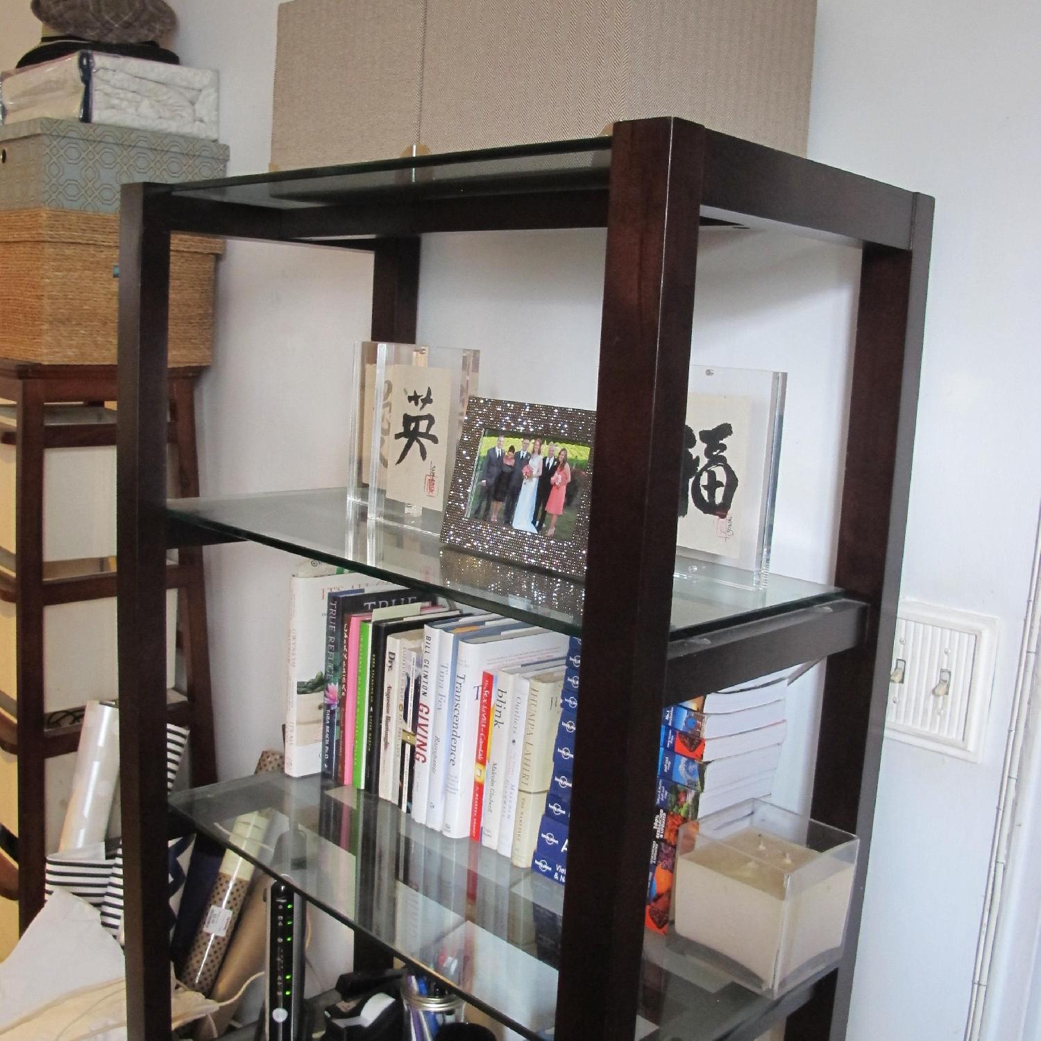 Crate & Barrel Brown Bookcase w/ Glass Shelves - image-4
