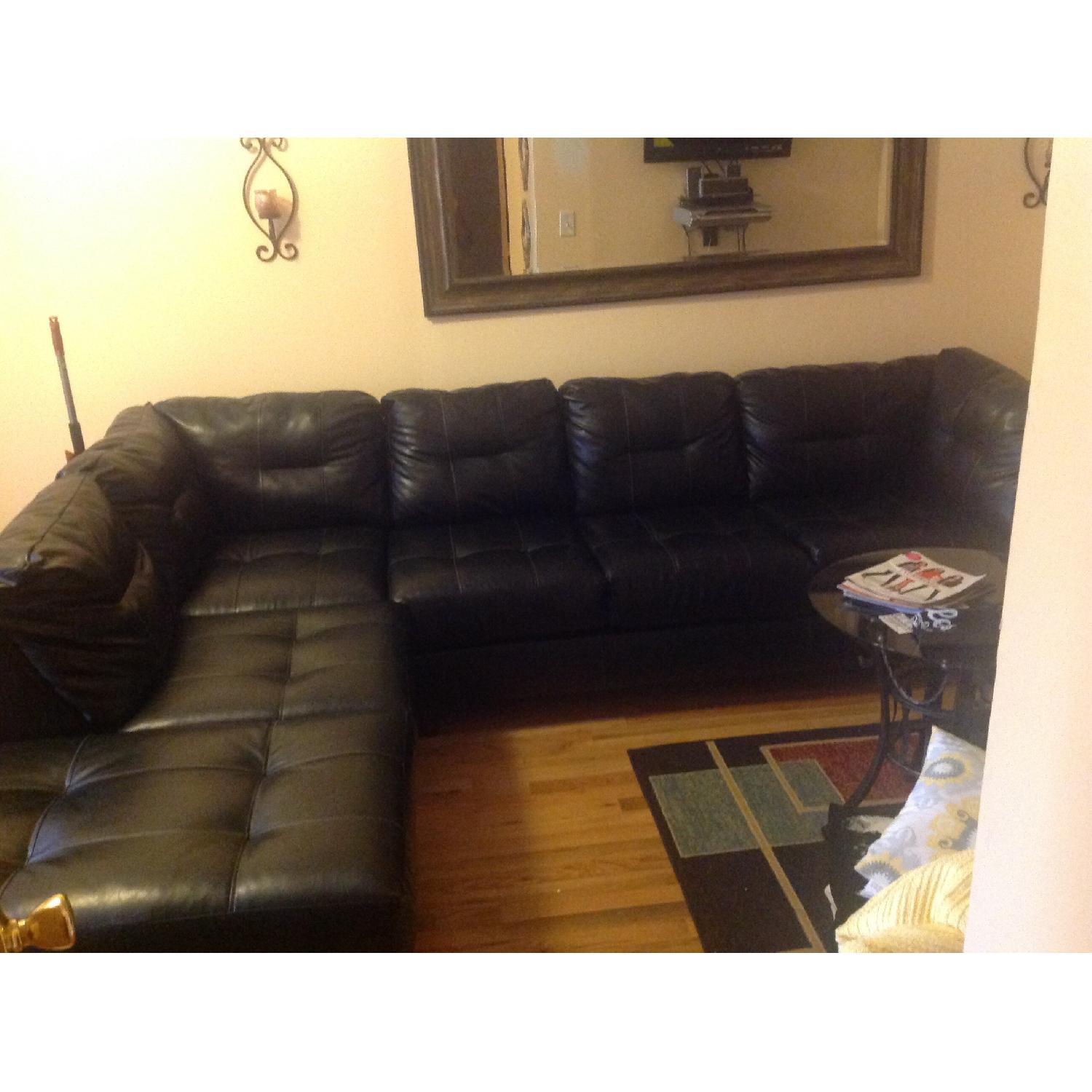 Black Leather Sectional Couch - image-2