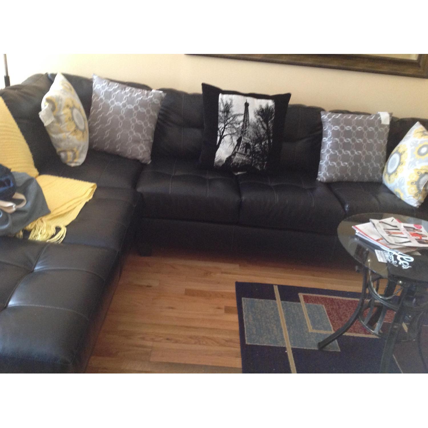Black Leather Sectional Couch - image-3