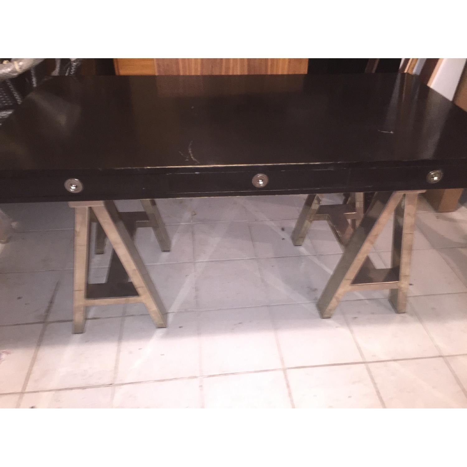 Black Trestle Desk with Chrome Legs - image-1
