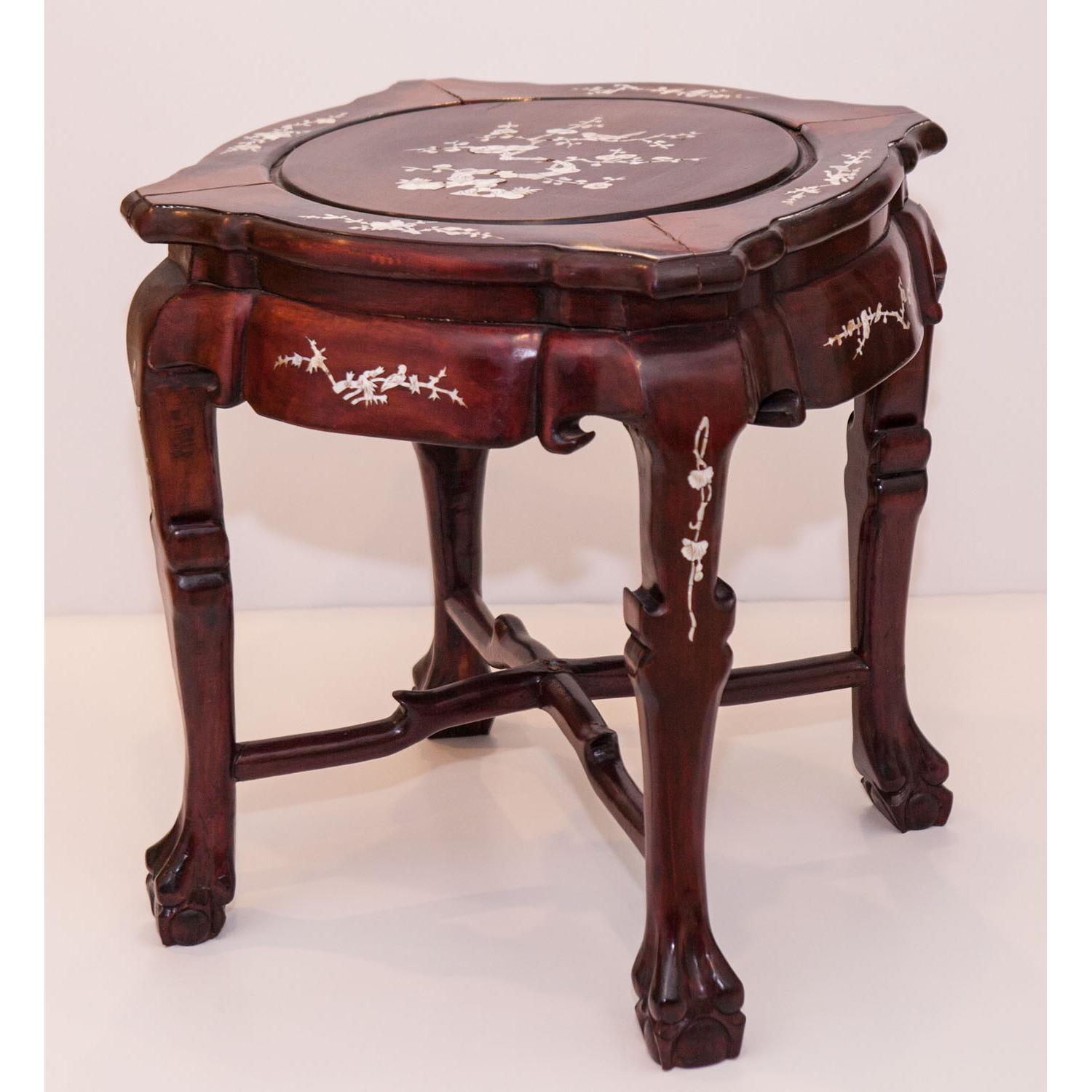 Antique Japanese Side Table w/ Delicate Mother of Pearl Inlay - image-1