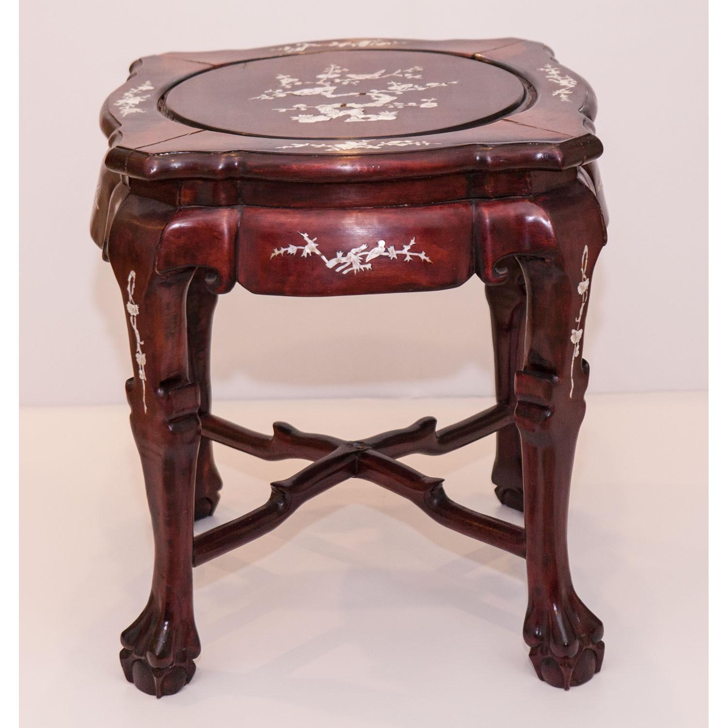 Antique Japanese Side Table w/ Delicate Mother of Pearl Inlay - image-2