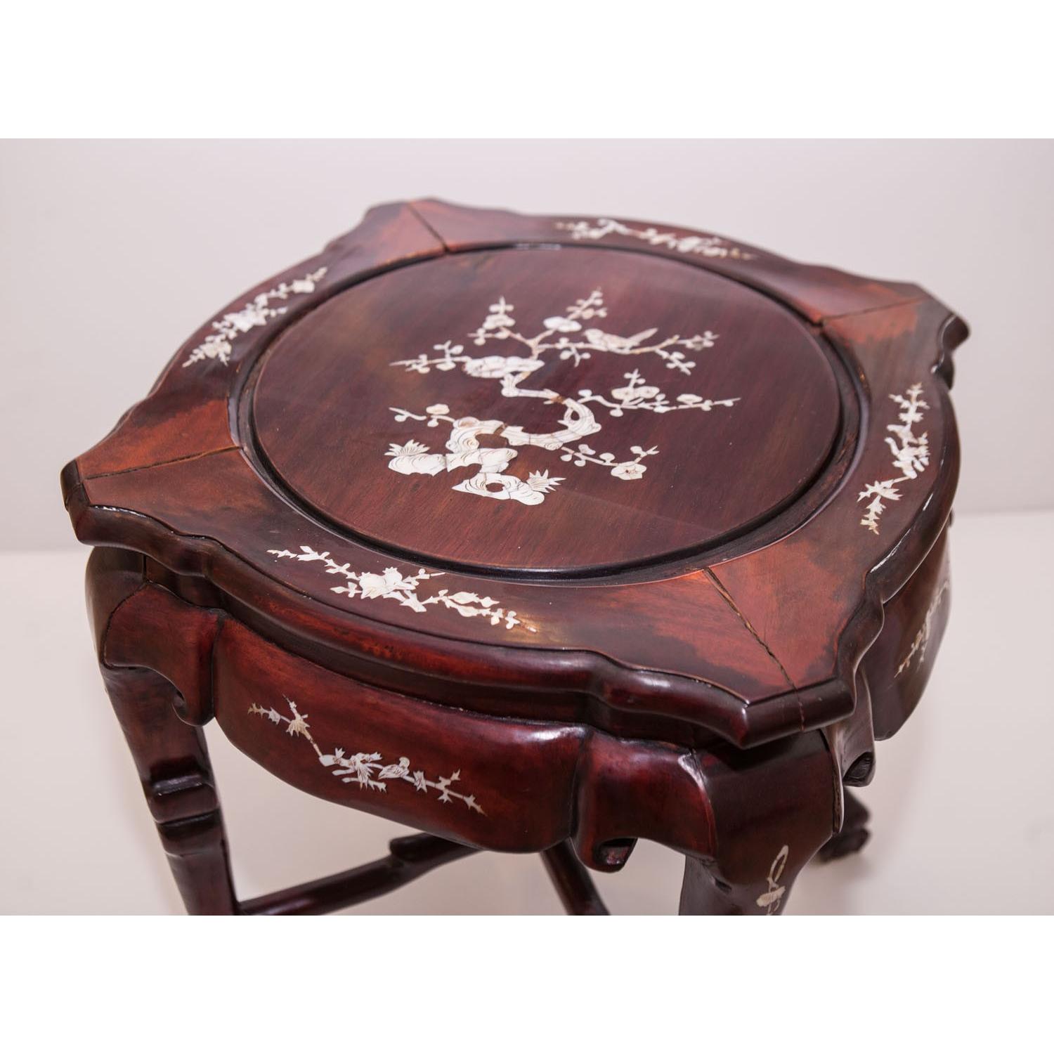 Antique Japanese Side Table w/ Delicate Mother of Pearl Inlay - image-3