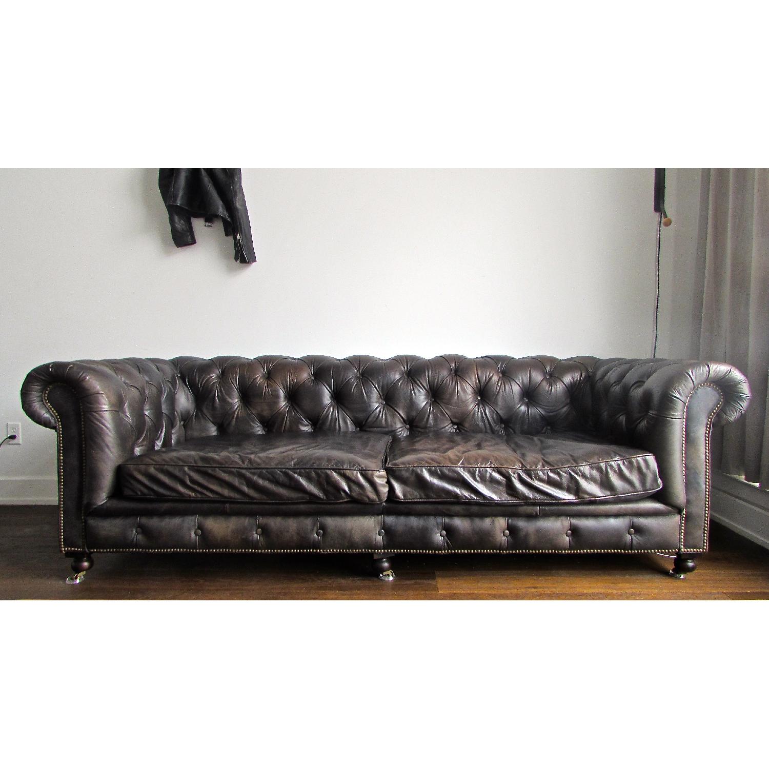 Restoration Hardware Kensington Leather Sofa in Antiqued Ebony - image-1