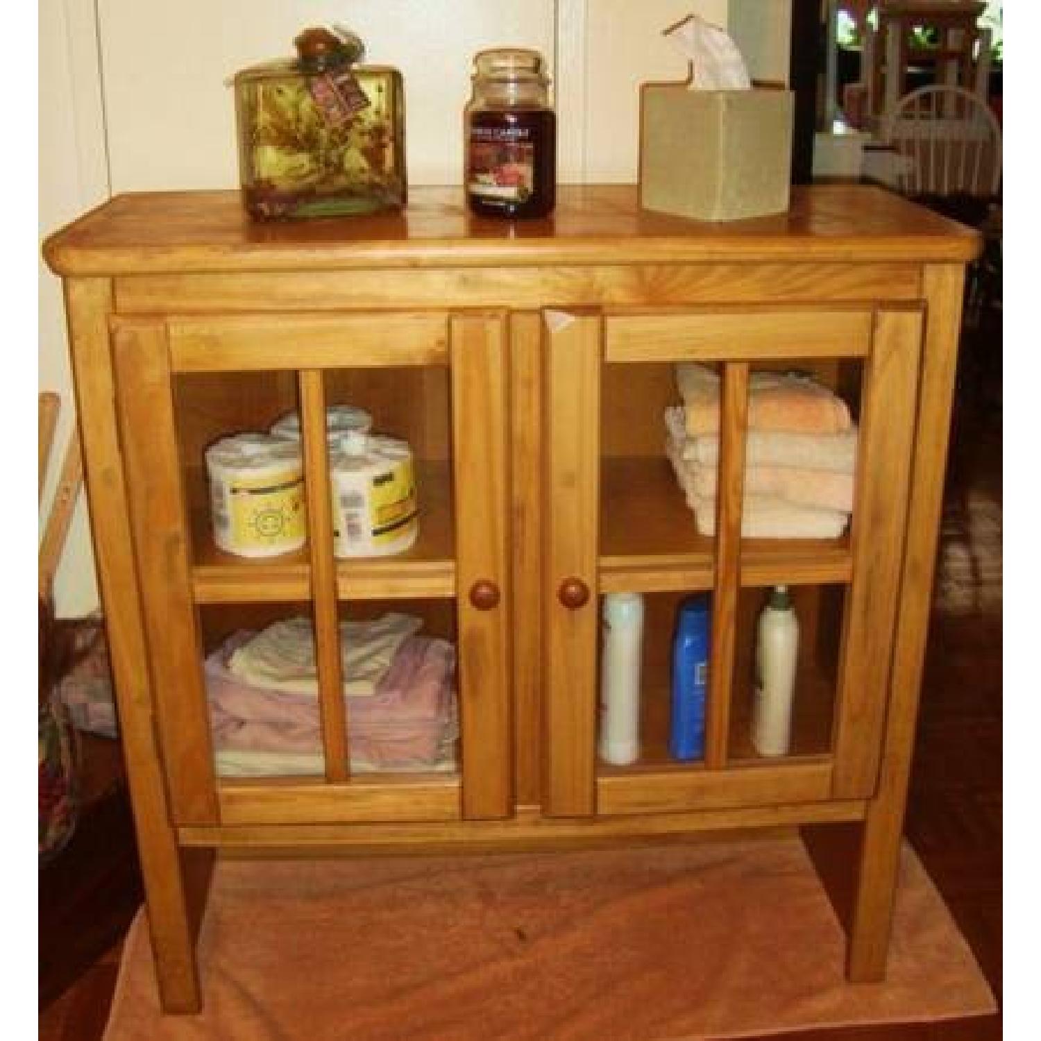 Solid Wood Floor Cabinet with Two Glass Pane Doors - image-1