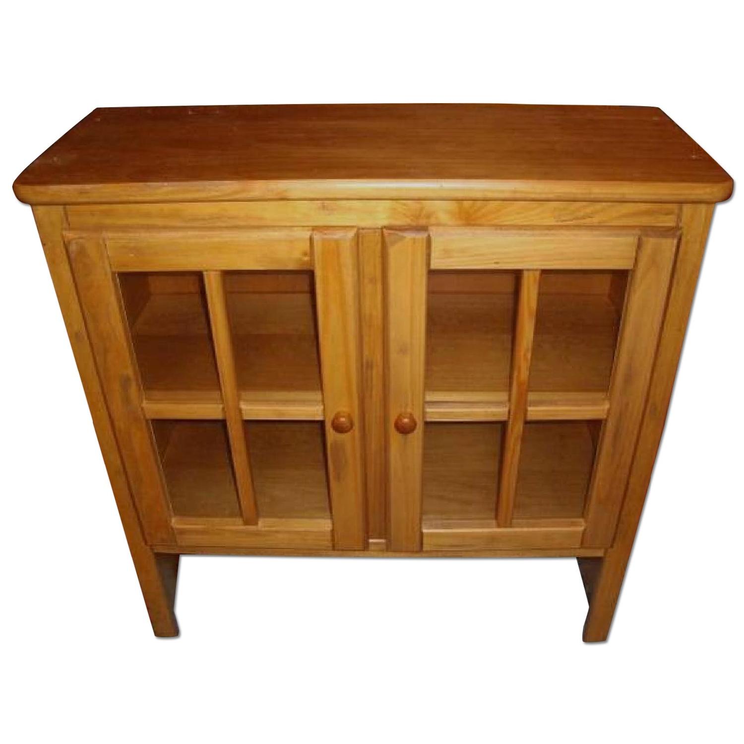 Solid Wood Floor Cabinet With Two Glass Pane Doors