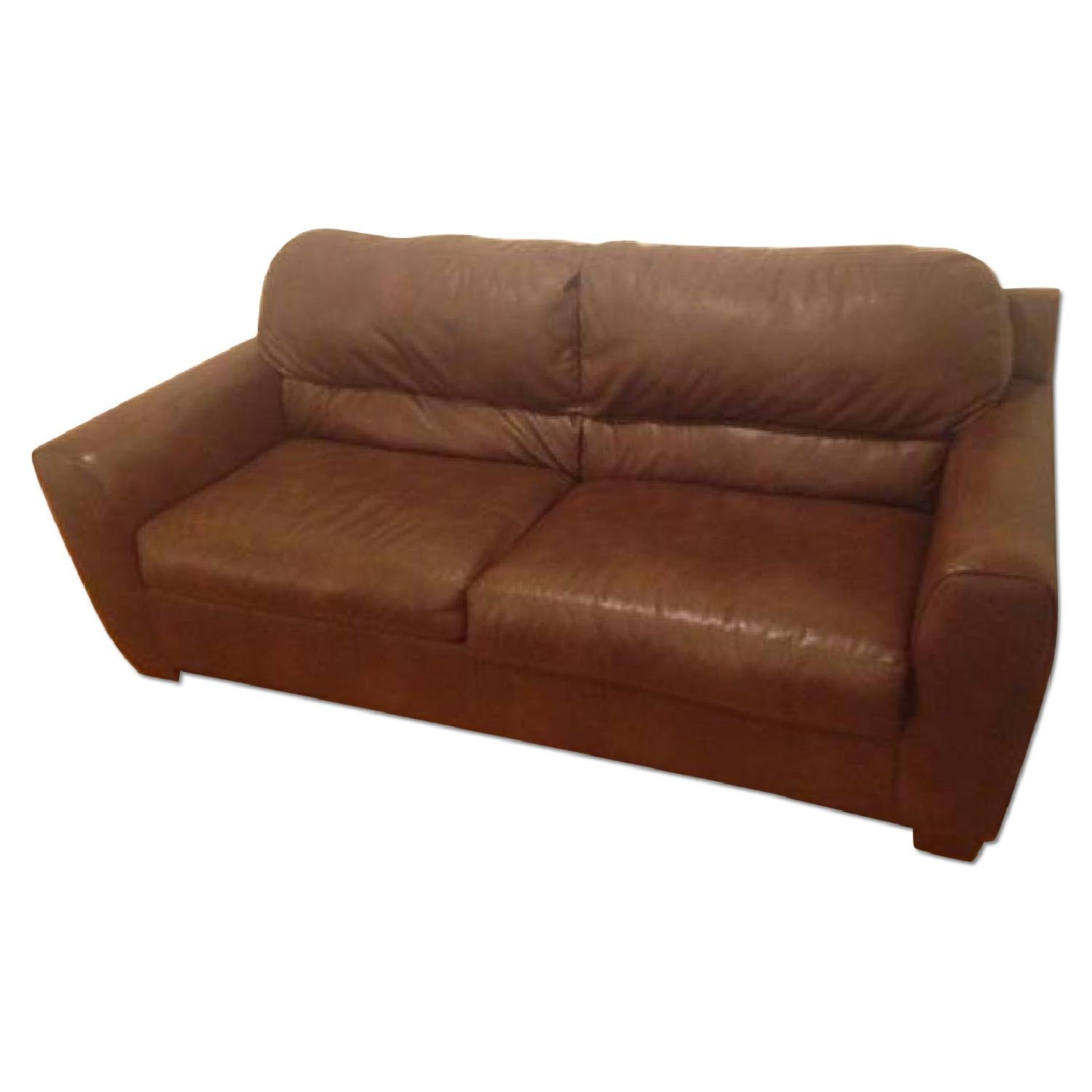 Chocolate Brown Leather Couch - Thumbnail 2