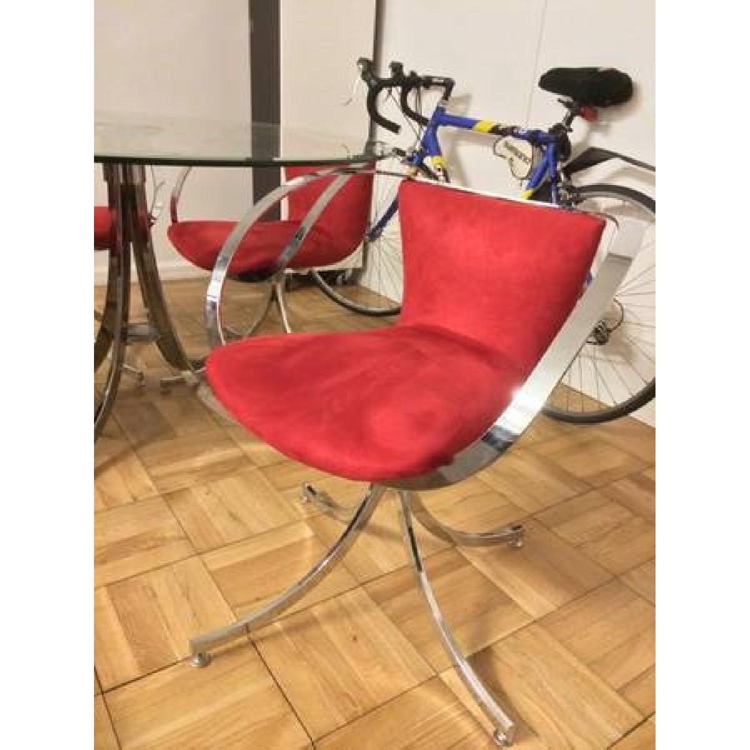 Designer Glass & Chrome Tulip Dining Table with 4 Red Chairs - image-2