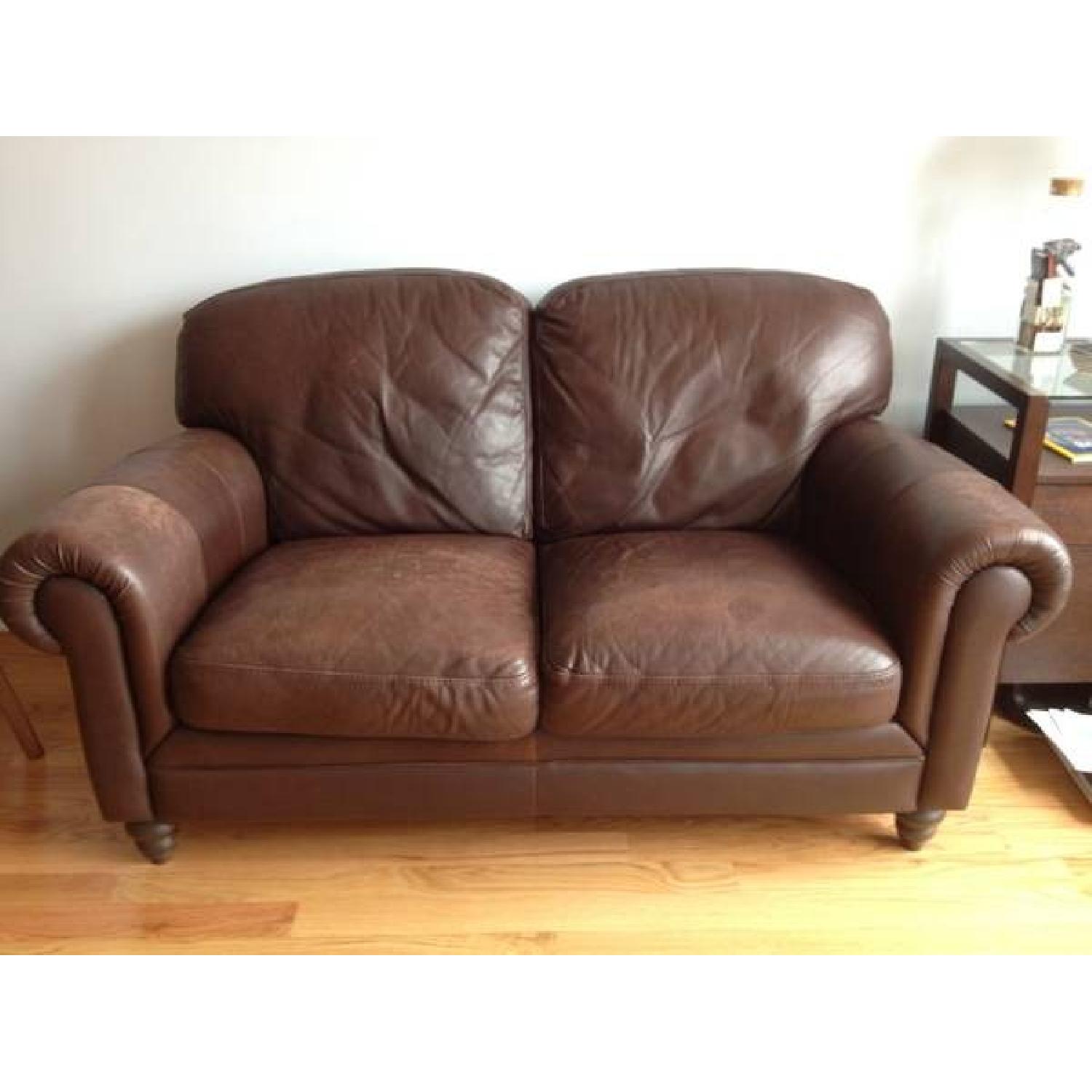 Brown Leather Love Seat - image-1