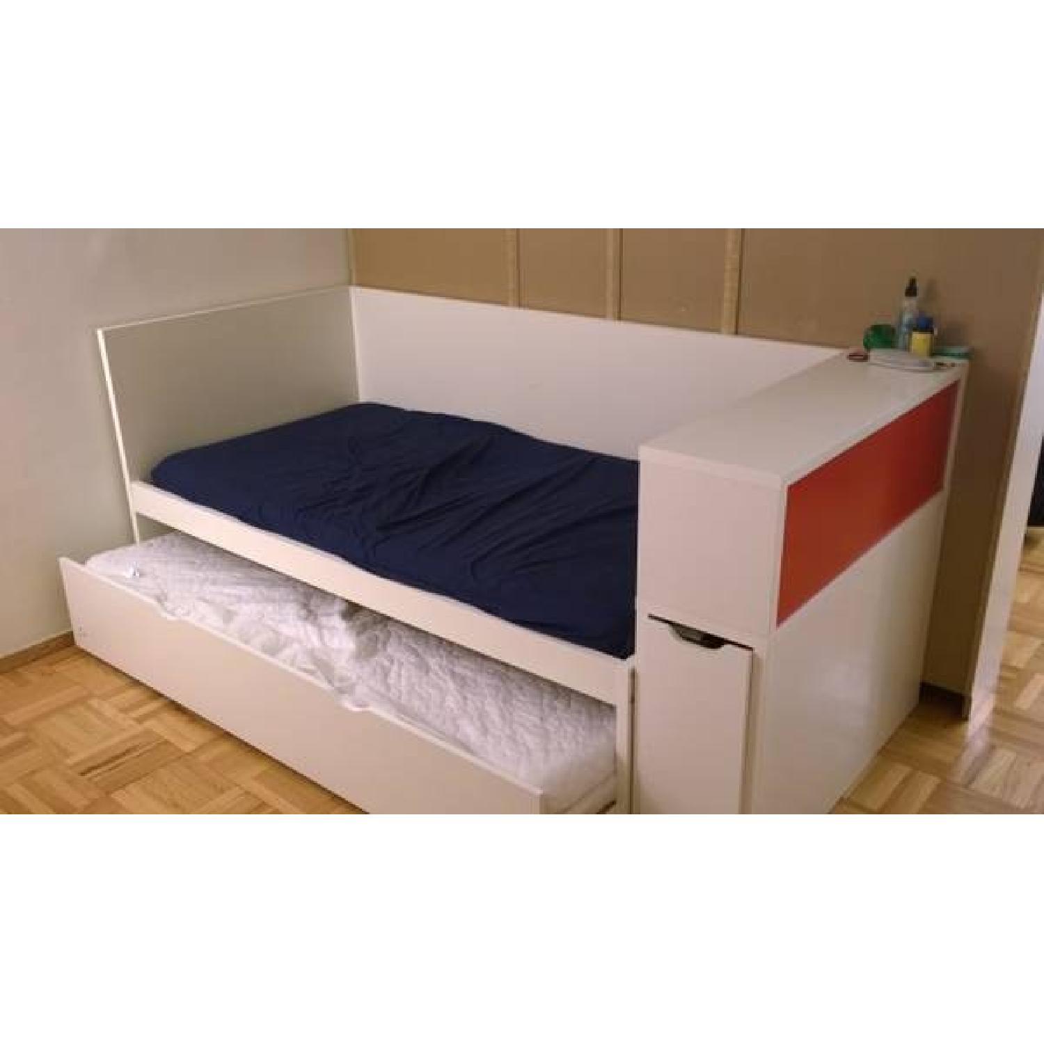 Twin-Sized Trundle Bed + Headboard W/ Storage Compartment - image-2