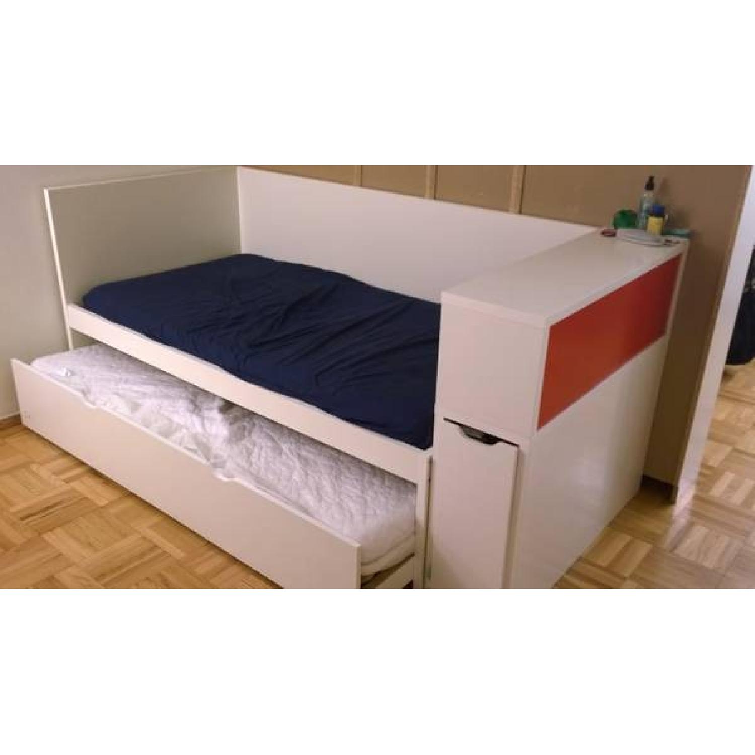 Twin-Sized Trundle Bed + Headboard W/ Storage Compartment - image-3