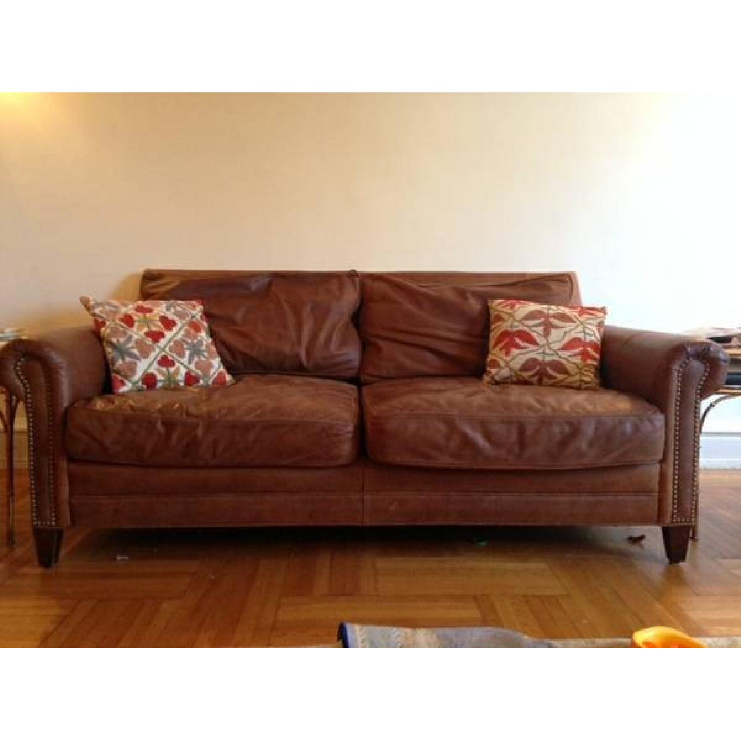 Restoration Hardware Leather Couch W/ Nailhead - image-1