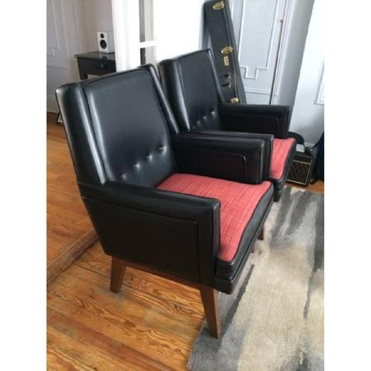 2 Vinyl Mid Century Teakwood Upholstered Chairs - image-2