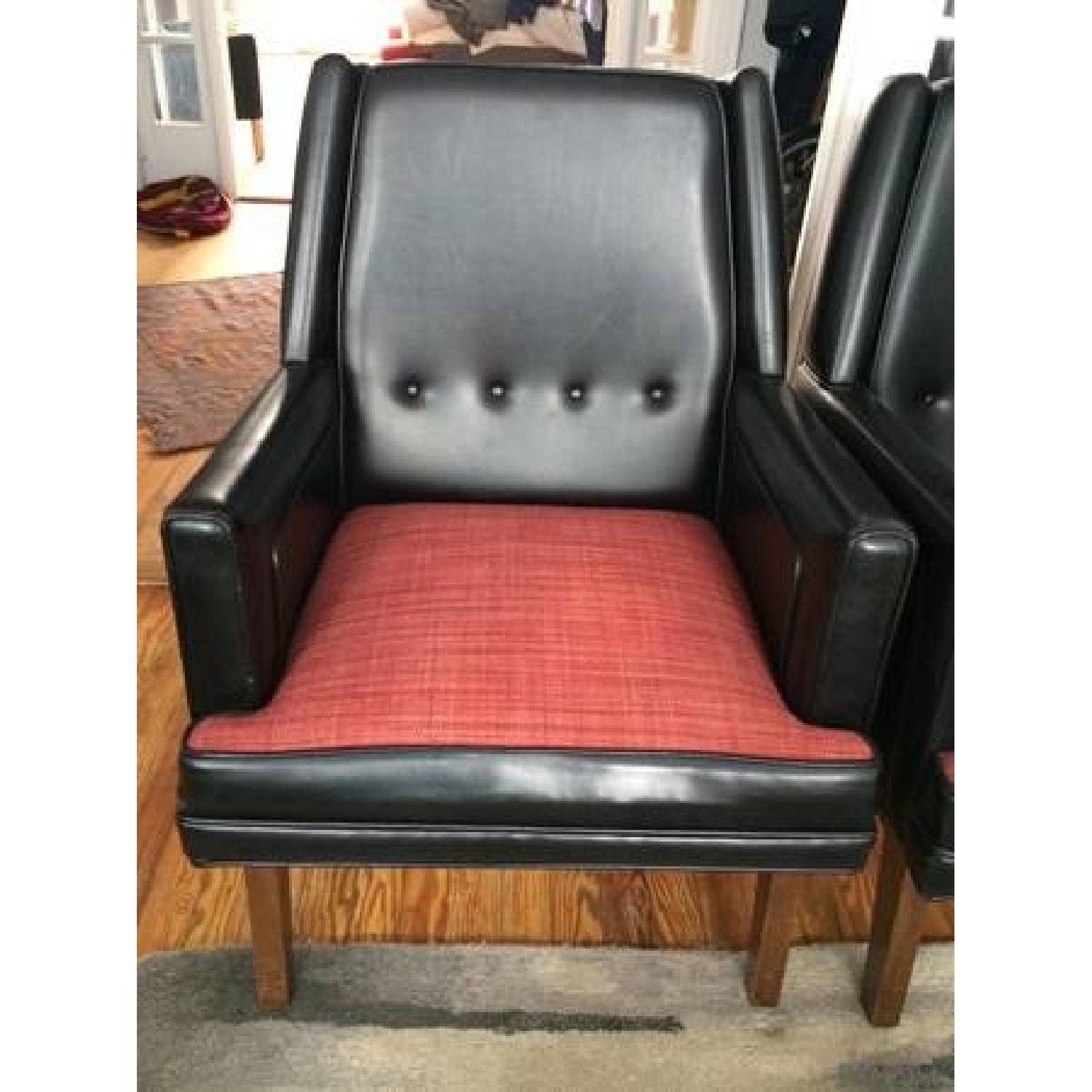 2 Vinyl Mid Century Teakwood Upholstered Chairs - image-3