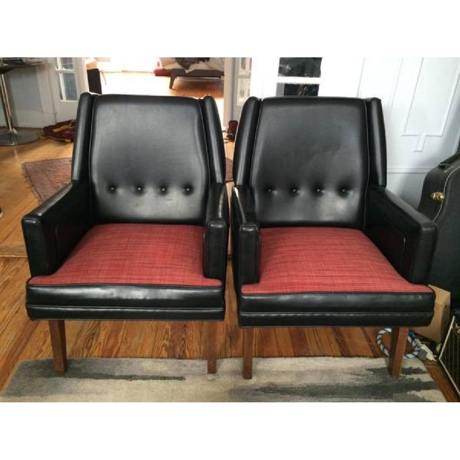 2 Vinyl Mid Century Teakwood Upholstered Chairs - image-4