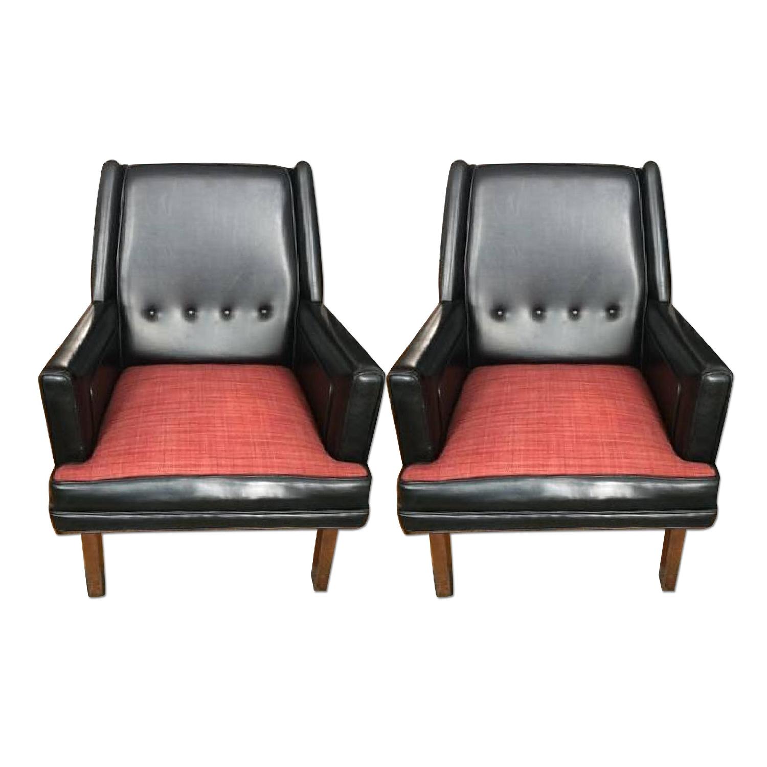 2 Vinyl Mid Century Teakwood Upholstered Chairs