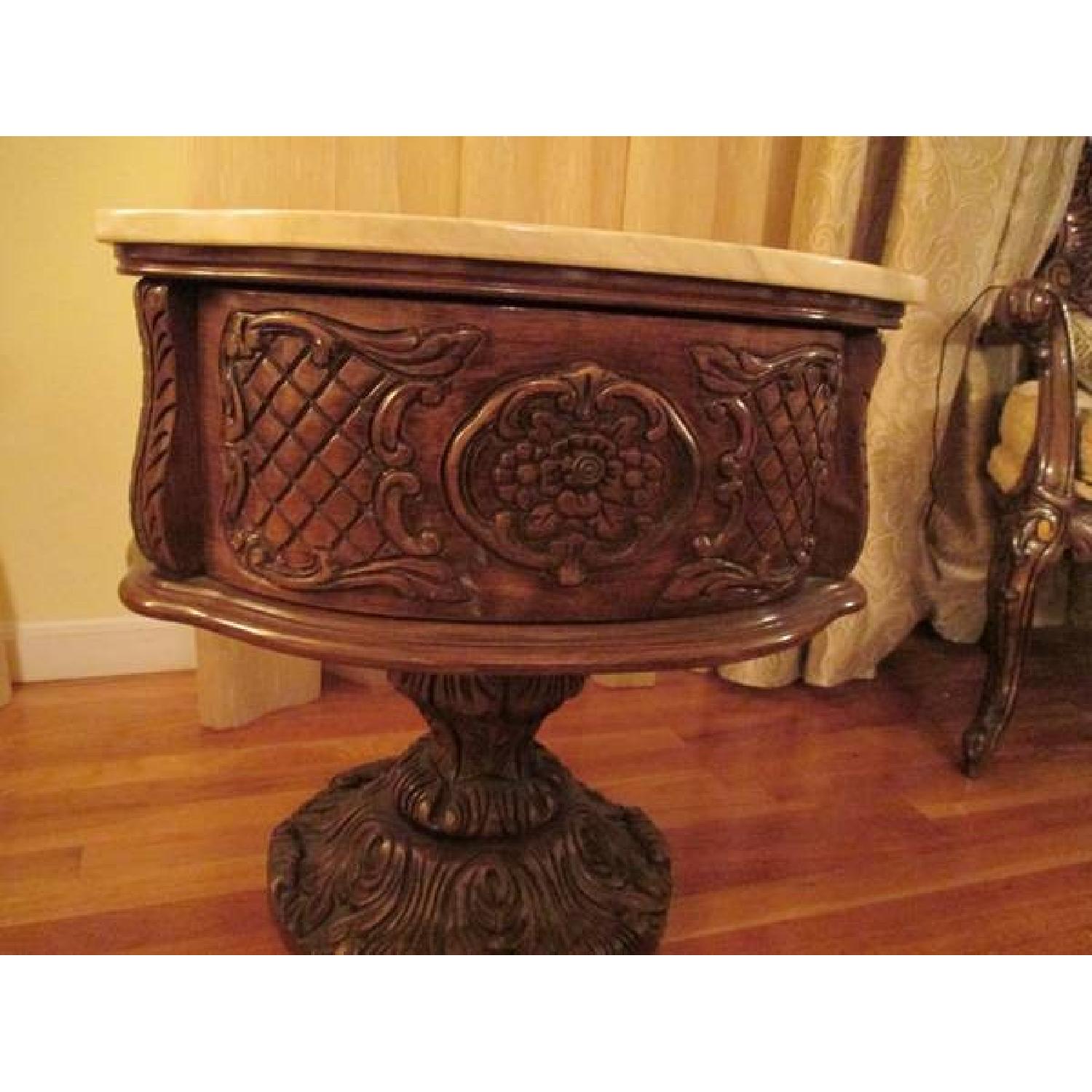 Carved Wood, Decorative Marble-Top Standalone Table - image-1