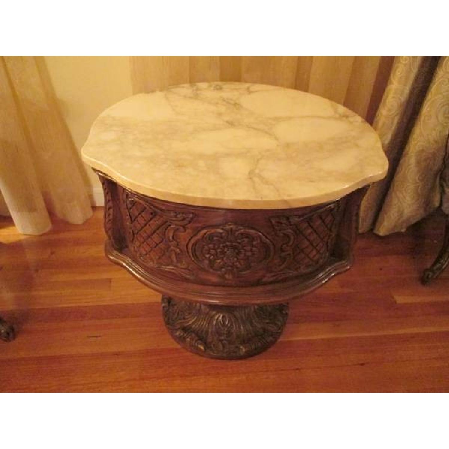 Carved Wood, Decorative Marble-Top Standalone Table - image-4