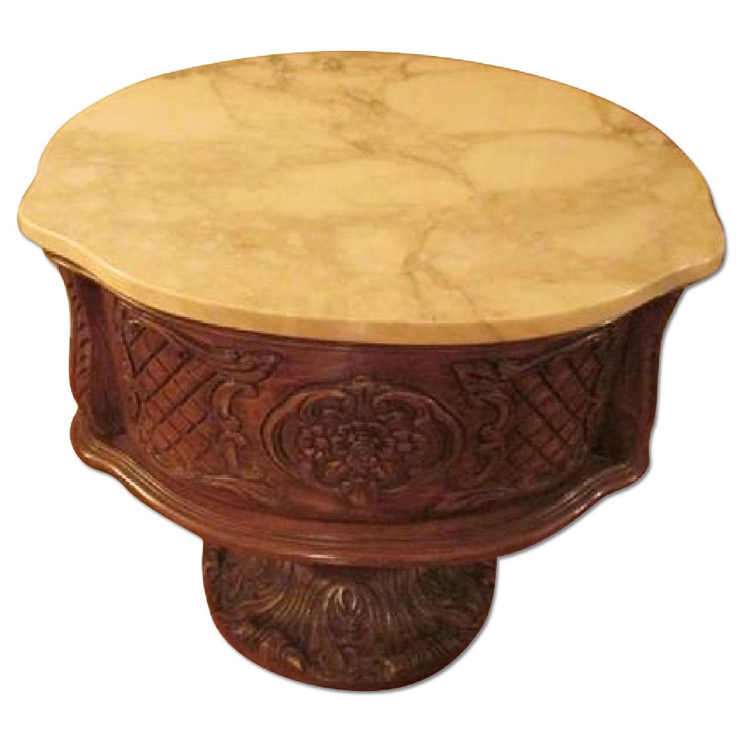 Carved Wood, Decorative Marble-Top Standalone Table
