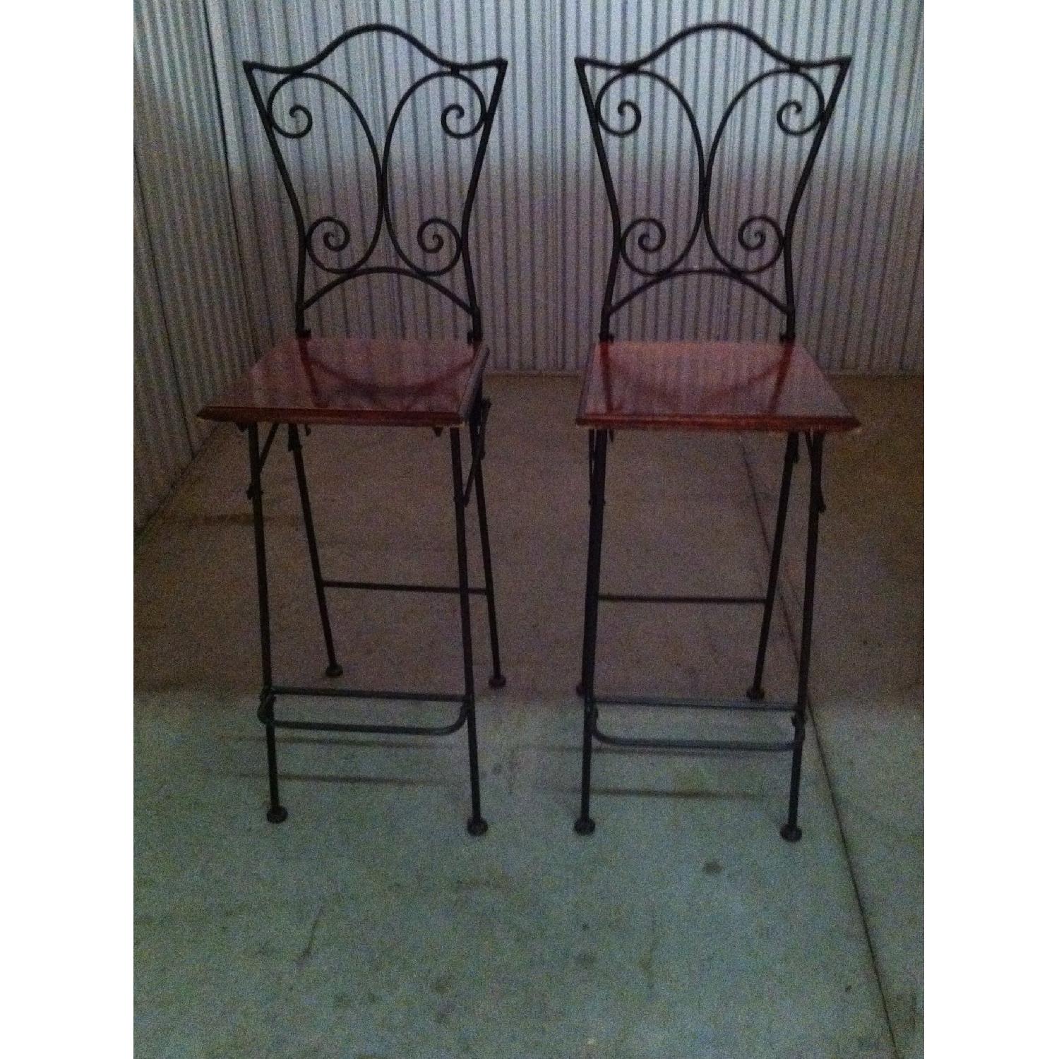 WROUGHT IRON/WOOD BAR STOOLS - image-1