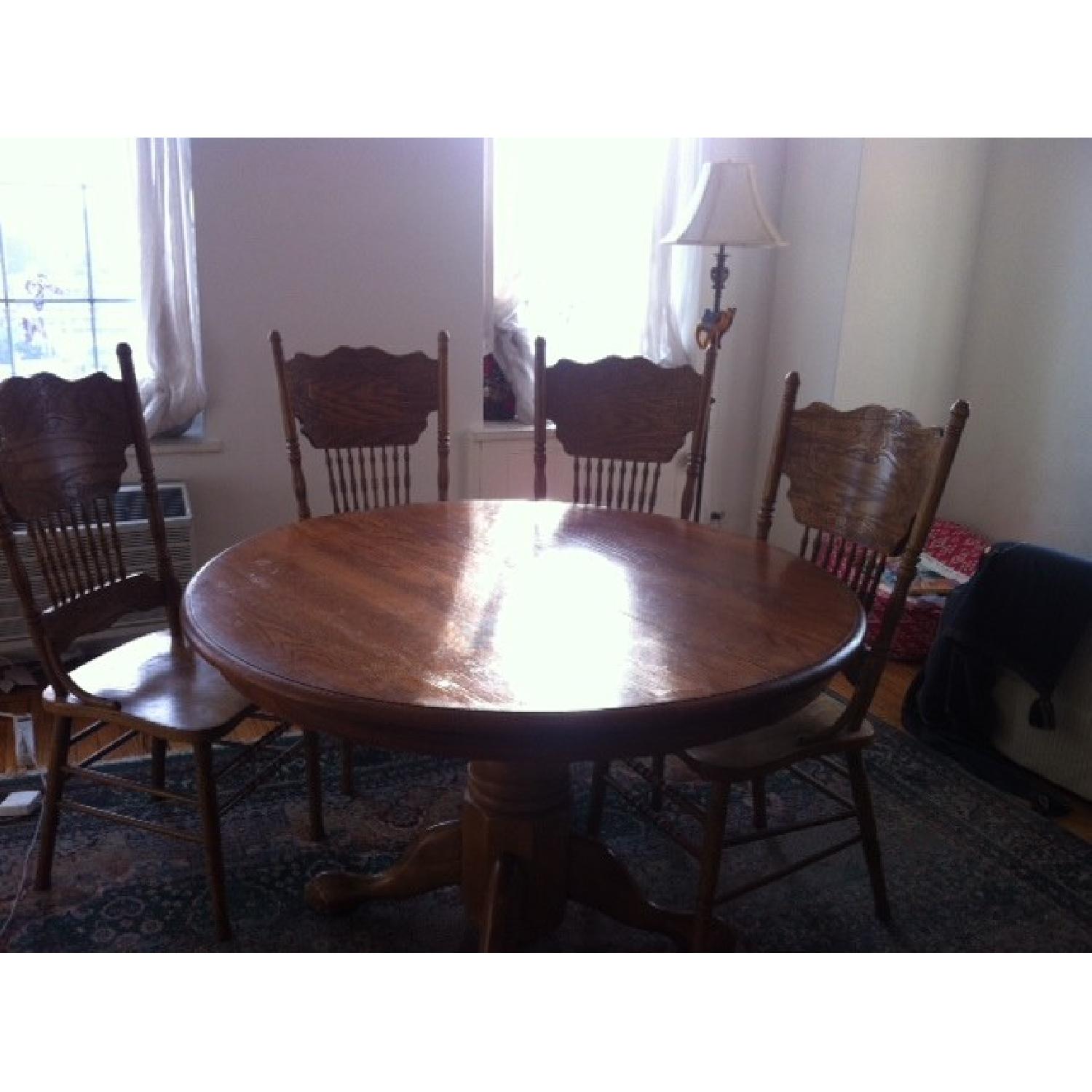 Round Oak Dining Table and Chairs - image-2