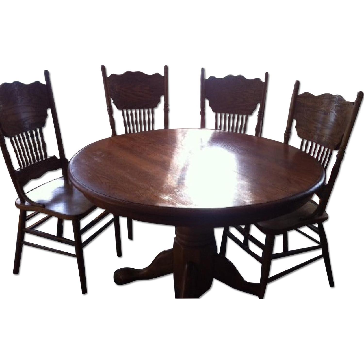 Round Oak Dining Table and Chairs - image-0