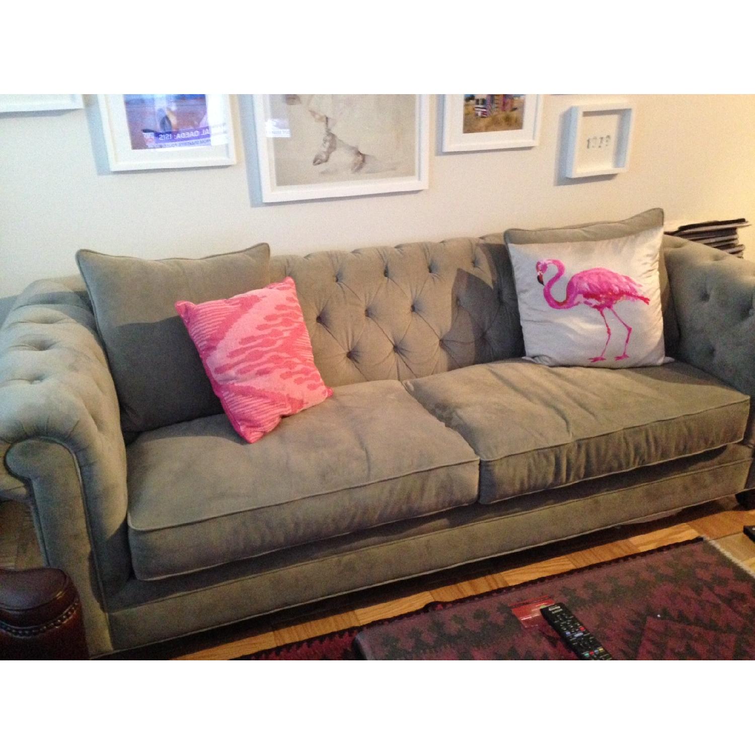 Macy's Grey Tufted Sofa - Martha Stewart Collection - image-1