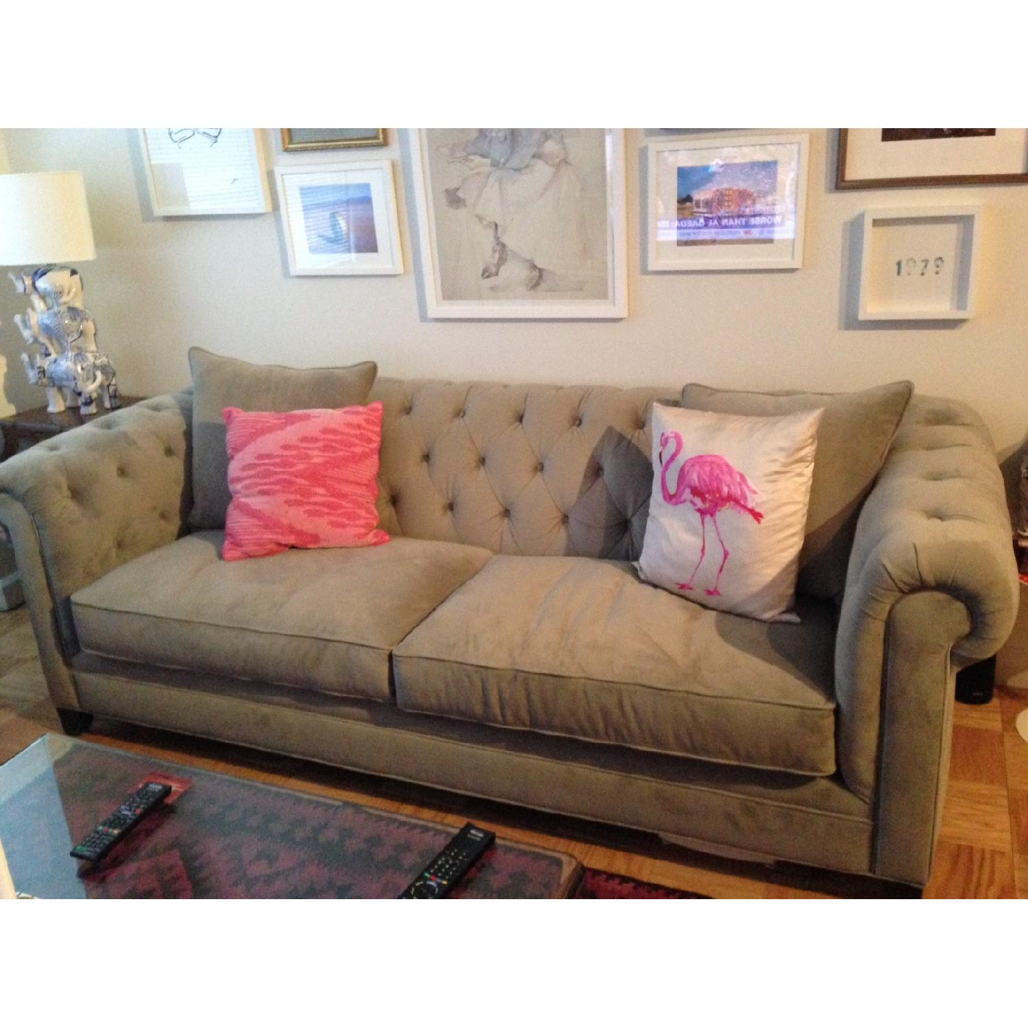 Macy's Grey Tufted Sofa - Martha Stewart Collection - image-2