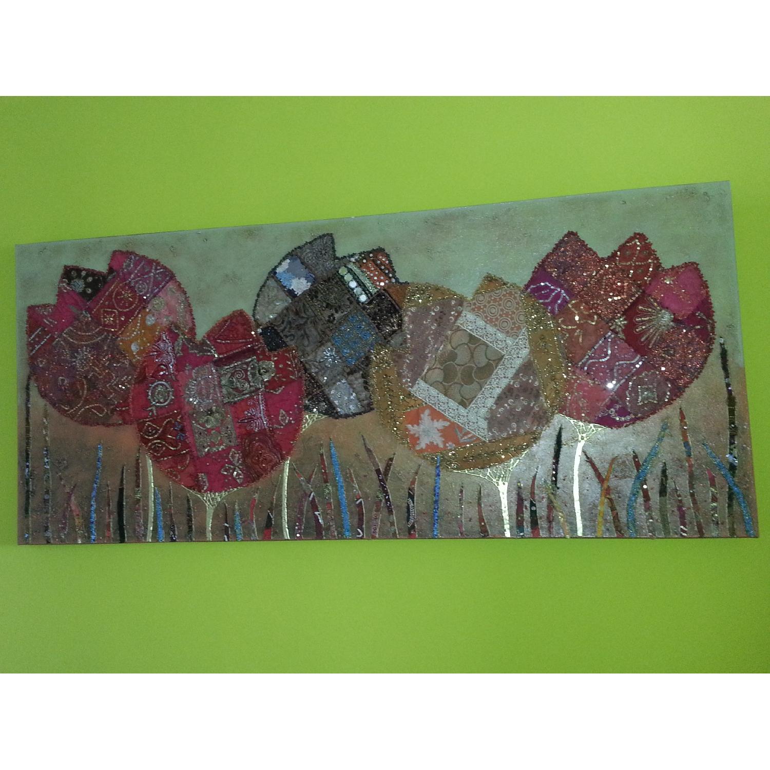 Pier 1 Imports Beautiful Canvas Embroidered Tulips Wall Art - image-3