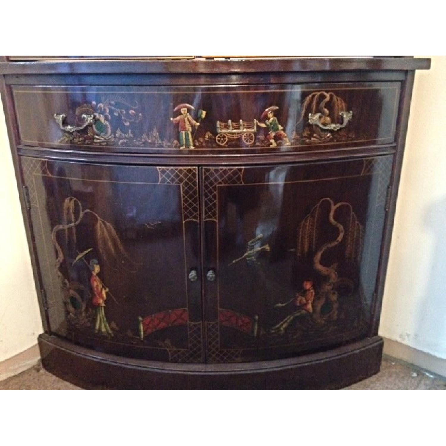 Antique Corner China Cabinet Curio Hutch Hand Painted Asian Inspired - image-2