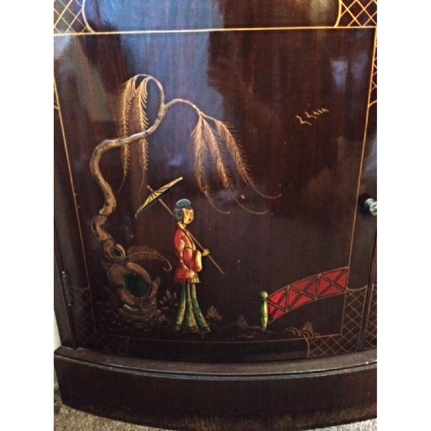 Antique Corner China Cabinet Curio Hutch Hand Painted Asian Inspired - image-3