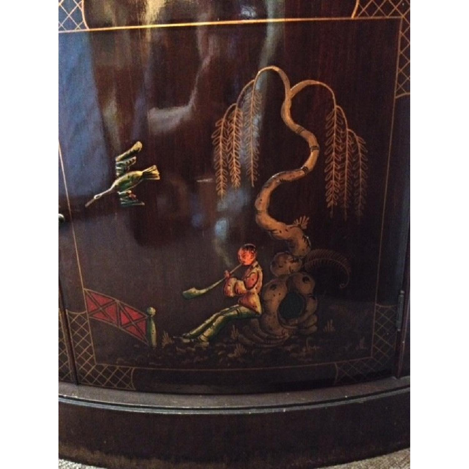 Antique Corner China Cabinet Curio Hutch Hand Painted Asian Inspired - image-4